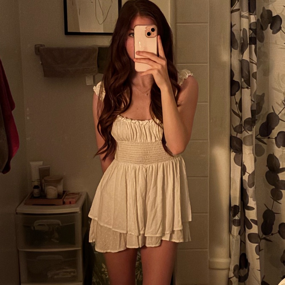 White Urban Outfitters Off-Shoulder Romper